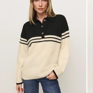 Reformation Black and Cream Striped Sweater